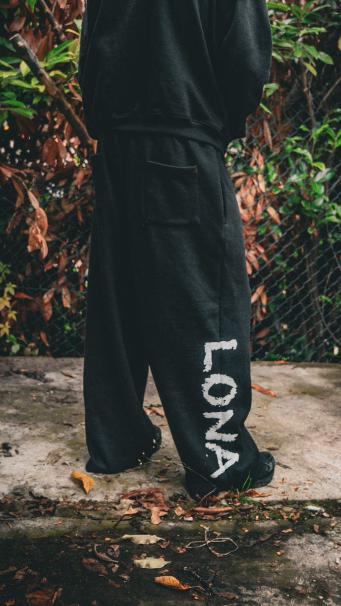 BLACK 'TRACKY' BOTTOMS